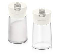 Modixun Lot de 2 distributeurs de sucre en verre avec bec verseur automatique, bec verseur lesté, récipient à sucre, 250 ml, salière, accessoires de bar à café,blanc