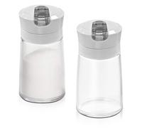 Modixun Lot de 2 distributeurs de sucre en verre avec bec verseur automatique, bec verseur lesté, récipient à sucre, 250 ml, salière, accessoires de bar à café,pessimiste
