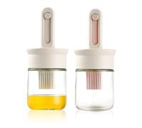 Modixun Lot de 2 distributeurs d'huile en verre avec brosse, flacon distributeur d'huile d'olive avec brosse télescopique en silicone pour cuisine, barbecue, vinaigre, sauce, gril, friture