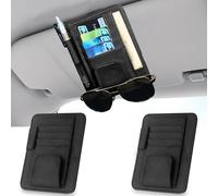 Modixun Lot de 2 organiseurs de pare-soleil de voiture en cuir fin pour voiture, porte-documents pour cartes, lunettes de soleil, assurance, enregistrement, stylo, reçus (noir)