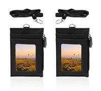 Modixun Lot de 2 porte-badges en cuir avec poche zippée, porte-badge avec cordon, porte-cartes d'identité avec 4 emplacements pour cartes et 1 poche zippée, noir