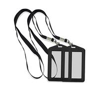 Modixun Lot de 2 porte-badges verticaux en cuir avec double fenêtre transparente pour carte d'identité, 2 cordons tour de cou amovibles, noir