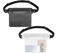 Modixun Lot de 2 sacs étanches avec sangle de taille, pochette étanche tactile pour garder votre téléphone au sec pour la natation, le kayak, le bateau, la plage, Blanc/noir, Moderne
