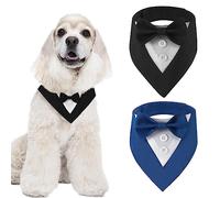 Modixun Lot de 2 smoking pour chien - Collier bandana formel pour chien avec nœud papillon - Tenue de mariage réglable pour chien, costume d'anniversaire pour chien pour animal de compagnie de petite,