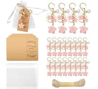 Modixun Lot de 20 porte-clés en forme de fleur nacrée pour fête de mariage, cadeau de mariage avec étiquette en papier kraft en organza en jute, cadeaux de remerciement pour invités, demoiselle