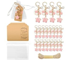 Modixun Lot de 20 porte-clés en forme de fleur nacrée pour fête de mariage, cadeau de mariage avec étiquette en papier kraft en organza en jute, cadeaux de remerciement pour invités, demoiselle