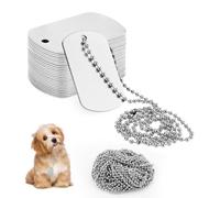 Modixun Lot de 25 plaques d'identification militaires vierges en aluminium + 25 chaînes de perles en métal, étiquettes rectangulaires gravées au laser à bord lisse pour armée, loisirs créatifs, Argent