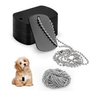 Modixun Lot de 25 plaques d'identification militaires vierges en aluminium + 25 chaînes de perles en métal, étiquettes rectangulaires gravées au laser à bord lisse pour armée, loisirs créatifs, noir