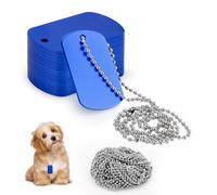 Modixun Lot de 25 plaques d'identification militaires vierges en aluminium + 25 chaînes de perles en métal, étiquettes rectangulaires gravées au laser à bord lisse pour armée, loisirs créatifs, Bleu