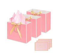 Modixun Lot de 3 Grands Sacs Cadeaux 32 cm Avec Ruban, 3 Cartes de Vœux, 9 Sacs en Papier de Soie Avec Poignées - Pour Femme, Anniversaire, Fête de Mariage