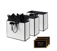 Modixun Lot de 3 Grands Sacs Cadeaux 32 cm Avec Ruban, 3 Cartes de Vœux, 9 Sacs en Papier de Soie Avec Poignées pour Femme, Anniversaire, Fête de Mariage (Noir et