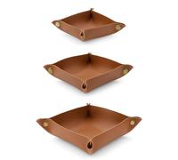 Modixun Lot de 3 plateaux de valet en cuir, 3 tailles - Organiseur de bureau pour clés, bijoux, bijoux, montres, parfums, pièces de monnaie, pour entrée, table de chevet, commode, voyage, marron