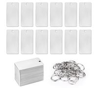 Modixun Lot de 35 ébauches en acier inoxydable pour poinçonnage et gravure, porte-clés en métal DIY avec anneau porte-clés, rectangulaire, gravé au laser, poli, 5 x 2,5 cm