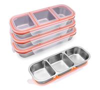 Modixun Lot de 4 boîtes à goûter Bento avec couvercles étanches, 3 compartiments réutilisables en acier inoxydable 304, boîte à goûter