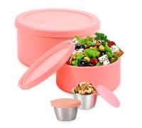Modixun Lot de 4 boîtes à salade Bento en silicone avec conteneurs à sauce, étanches pour stockage des aliments, préparation des repas, collation, micro-ondes, lave-vaisselle, congélateur