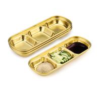 Modixun Lot de 4 bols à sauce soja en acier inoxydable, 3 grilles en métal, petites tasses à sauce pour plats d'accompagnement, sauces, sauces, ingrédients, charcuterie, plateau à condiments doré