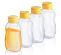 Modixun Lot de 4 bouteilles de miel transparentes de 285 ml, conteneurs à miel rechargeables, bocaux à presser pour stocker et distribuer, couvercles à rabat étanches, passent au lave-vaisselle