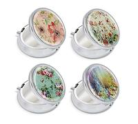 Modixun Lot de 4 petites boîtes à pilules élégantes à 3 compartiments pour poche de sac à main avec miroir, support de voyage portable en métal pour médicaments et vitamines, style A