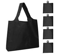 Modixun Lot de 4 sacs d'épicerie pliables ultra grands, réutilisables et robustes avec poche de fixation, sacs fourre-tout imperméables et réutilisables, lavables en machine, noir