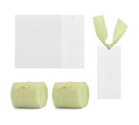Modixun Lot de 50 marque-places vierges avec 2 rouleaux de ruban en mousseline de soie, étiquettes cadeaux pour dîner, fête, buffet (vert)