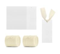Modixun Lot de 50 marque-places vierges avec 3 rouleaux de ruban en mousseline de soie, étiquettes cadeaux pour dîner, fête, buffet, beige