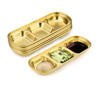 Modixun Lot de 6 bols à sauce soja en acier inoxydable, 3 grilles en métal, petites tasses à sauce pour plats d'accompagnement, sauces, sauces, ingrédients, charcuterie, plateau à condiments doré