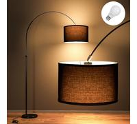 Modlicht Lampadaire Arc JASMIN | Lampe Sur Pied Classique | Ampoule LED E27 9W 3000K incluse | 33cm Abat-jour Noir | Interrupteur au pied | Lampe Arc adaptée pour Chambre, Bureau, Hôtel