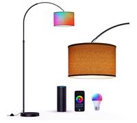 Modlicht Lampadaire Intelligent RGB | Compatible Alexa et Google Home, LED E27 9W, Couleur et Intensité Variables，Abat-jour beige
