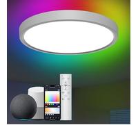 Modlicht Plafonnier LED Intelligent Alexa - 28W Ø30cm, RGBIC Dimmable, Rétroéclairage RGB, Couleurs DIY, Pour Salon/Chambre, Blanc