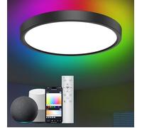 Modlicht Plafonnier LED Intelligent Alexa - 28W Ø30cm, RGBIC Dimmable, Rétroéclairage RGB, Couleurs DIY, Pour Salon/Chambre, NIor