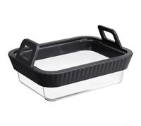 ModLuvano Plat de cuisson carré en verre pour friteuse à air comprimé avec poignée en silicone - Passe au four - Pour cocotte, tarte, pâtes, cuisson des pâtes - 21 x 16 cm (1 noir)