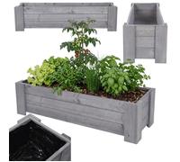MODO24 Jardinière en bois de pin, bac à fleurs/potager pour fleurs, herbes et légumes, jardin/balcon/terrasse,30x100x33 cm, gris