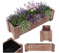 MODO24 Jardinière en bois de pin, bac à fleurs/potager pour fleurs, herbes et légumes, jardin/balcon/terrasse,30x137x33 cm, marron