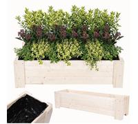 MODO24 Jardinière en bois de pin, bac à fleurs/potager pour fleurs, herbes et légumes, jardin/terrasse,30x117x33 cm, naturel (brut)