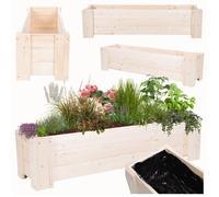 MODO24 Jardinière en bois de pin, bac à fleurs/potager pour fleurs, herbes et légumes, jardin/terrasse,30x100x33 cm, naturel (brut)