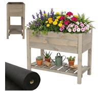 MODO24 Jardinière sur pieds en bois OBM avec étagère, bac à herbes jardin/balcon/terrasse, 78x78x40 cm, gris