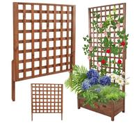 MODO24 Rehausse pergola bois de pin pour jardinière, module extension treillis extérieur plantes grimpantes, 94x80 cm, marron