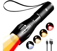 MODOAO 4 en 1 lampe de poche LED, rechargeable rouge jaune ambre blanc, 4 modes de photographie de remplissage de lumière, Zoomable imperméable multicolore torche pour pêche, camping, randonnée