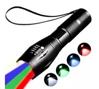 MODOAO 4 en 1 Lampe de poche LED Rechargeable rouge, verte, bleue et blanche Lampe de poche lumineuse Zoomable étanche multicolore 4 modes Photo Recharge lumière pour la pêche, le camping, la randonné