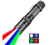 MODOAO Lampe torche LED 4 en 1 super lumineuse, zoomable avec lumière rouge, verte, bleue, blanche, 5 modes, étanche, puissante, lampe torche de signalisation routière, pour éclairage quotidien,