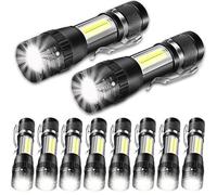 MODOAO Lot de 10 petites lampes de poche LED rechargeables, super lumineuses, mise au point réglable avec lumière latérale COB, 3 modes d'éclairage, étanche, pour les urgences, le camping, la