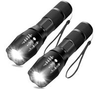 MODOAO Lot de 2 lampes de poche LED haute luminosité, puissante avec 5 modes, lampe torche de poche LED super lumineuse étanche zoomable pour camping, vélo, randonnée, urgence à la maison