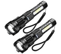 MODOAO Lot de 2 lampes de poche rechargeables, haute luminosité, lampe torche LED super lumineuse, zoomable, luminosité réglable, lampes de poche puissantes pour le camping, l'extérieur, les urgences