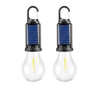 MODOAO Lot de 2 Lumières solaires ampoule LED rechargeables par USB pour tente de camping, ampoules suspendues avec crochet à clip [Classe énergétique A+]