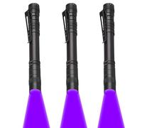 MODOAO Lot de 3 lampes de poche UV 395 nm avec stylo noir - Lampe torche étanche - Petite Torche LED avec clip - Pour inspection à la maison, à l'hôtel, l'urine du chien, les taches