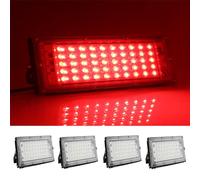MODOAO Lot de 4 Projecteur d'extérieur 50 W 4800 lm LED rouge étanche IP66 pour cour, jardin, garage, pelouse, cour