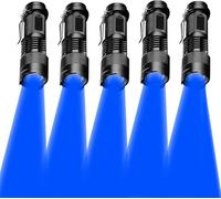 MODOAO Lot de 5 torches LED à lumière bleue, zoomables, étanches, 3 modes d'éclairage, lumière à focalisation réglable pour le camping, la chasse, la randonnée(coque noire)