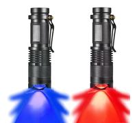 MODOAO Mini Lampe de Poche LED Avec Clip, Lumière Bleue/Rouge, 3 Modes Zoomables, Super Lumineuse, Étanche Pour Camping, Randonnée, Vision Nocturne, Pêche de Nuit