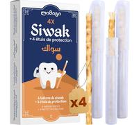 MODOGO 4 Bâtons de Siwak + 4 Étuis de Protection - Miswak Brosse à Dents Naturelle Écologique et Vegan - Soin de la Bouche Traditionnel et Blanchiment des Dents