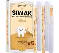 MODOGO 5 Bâtons de Siwak + 5 Étuis de Protection - سواك Miswak Brosse à Dents Naturelle - Hygiène Zéro-Déchet - Vegan
